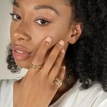 Dvoubarevný čtyřkroužkový měděný prsten, hypoalergenní, v ins stylu, stohovatelný artefakt, vhodný pro mladé ženy 6 nejlepší prodej prsten aqeeq - №6