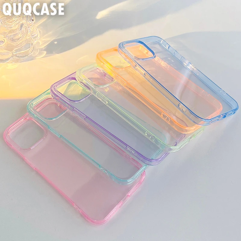 Luxury Candy Color Transparent Case For iPhone 14 15 Pro Max i Phone 13 12 iPhone15 15 Plus Shockproof Clear Cover Soft Silicone