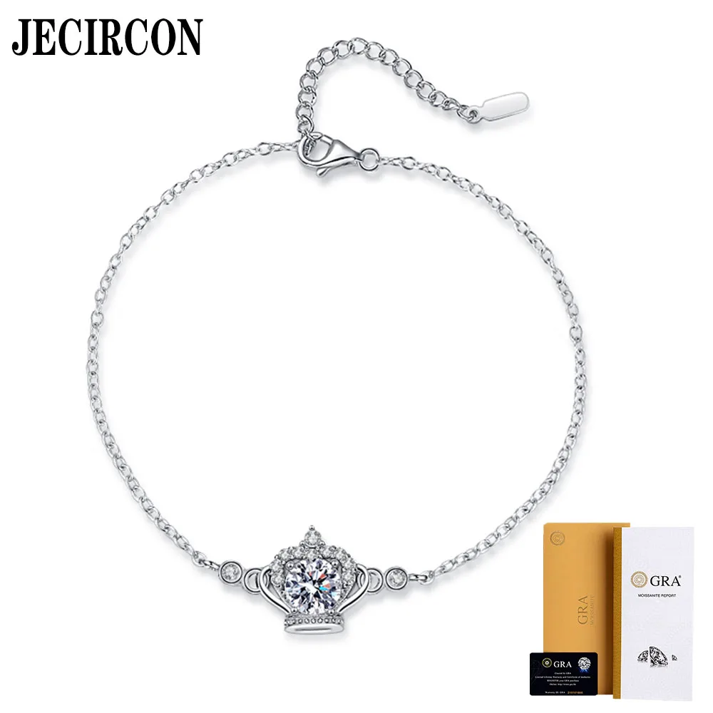 

JECIRCON Classic 4 Claw Moissanite Crown Bracelet for Women S925 Sterling Silver D Color 1 Carat Sparkling Diamond Hand Chain