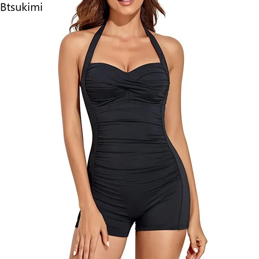 2024 Costume da bagno sexy estivo da donna Costume intero conservatore che copre la pancia Slim Beachwear Bikini Donna Sport Costume da bagno ad angolo piatto