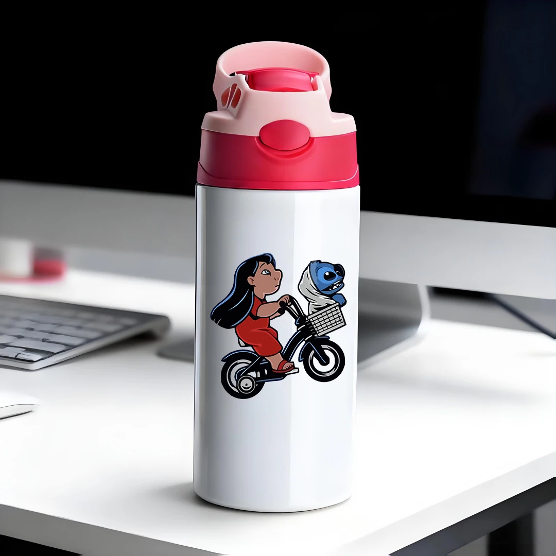 

Disney insulated cup cartoon bike girl riding shark little shark basket happy cycling 304 stainless steel cartoon straw cu
