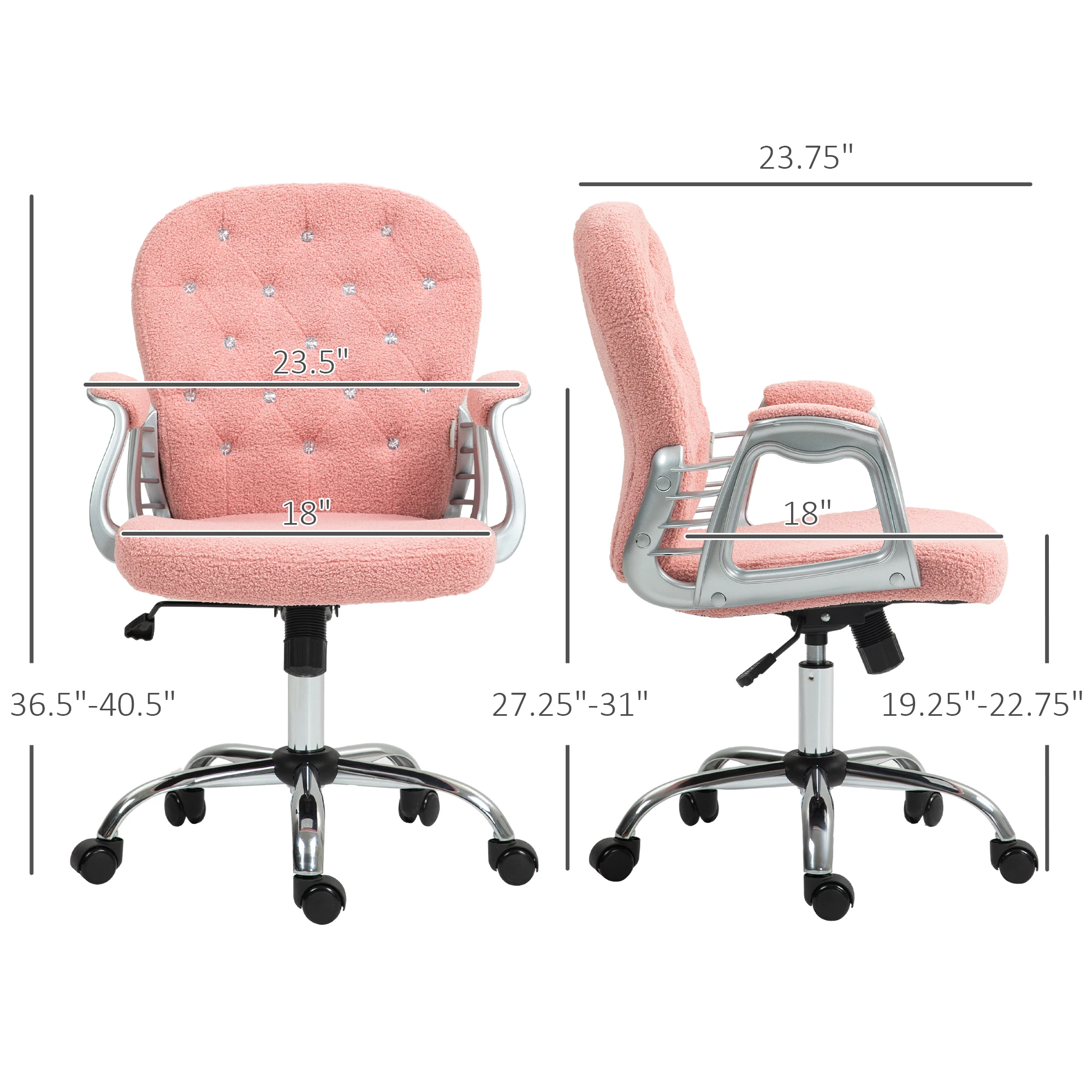 Vanity Office Chair Tufted Backrest Swivel Rolling Height Adjustable, Pink