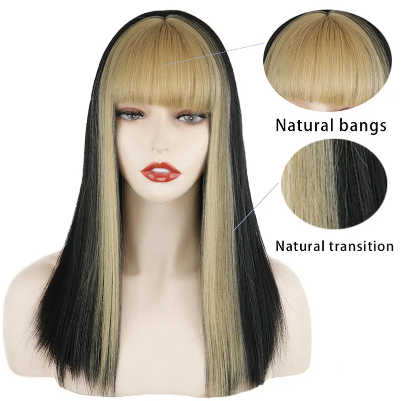 Black And Yellow Dual Color Design, Mid Length, Long Length, New Wig, Hot Selling Women's Hair Set For Straight Hair