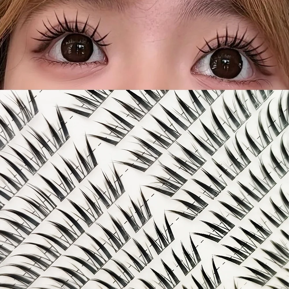 Wet Look Cluster False Eyelashes Black 9-13mm Mixed Length C Curl Dense Wispy Synthetic Fiber for Doll Eye Girl Group Makeup