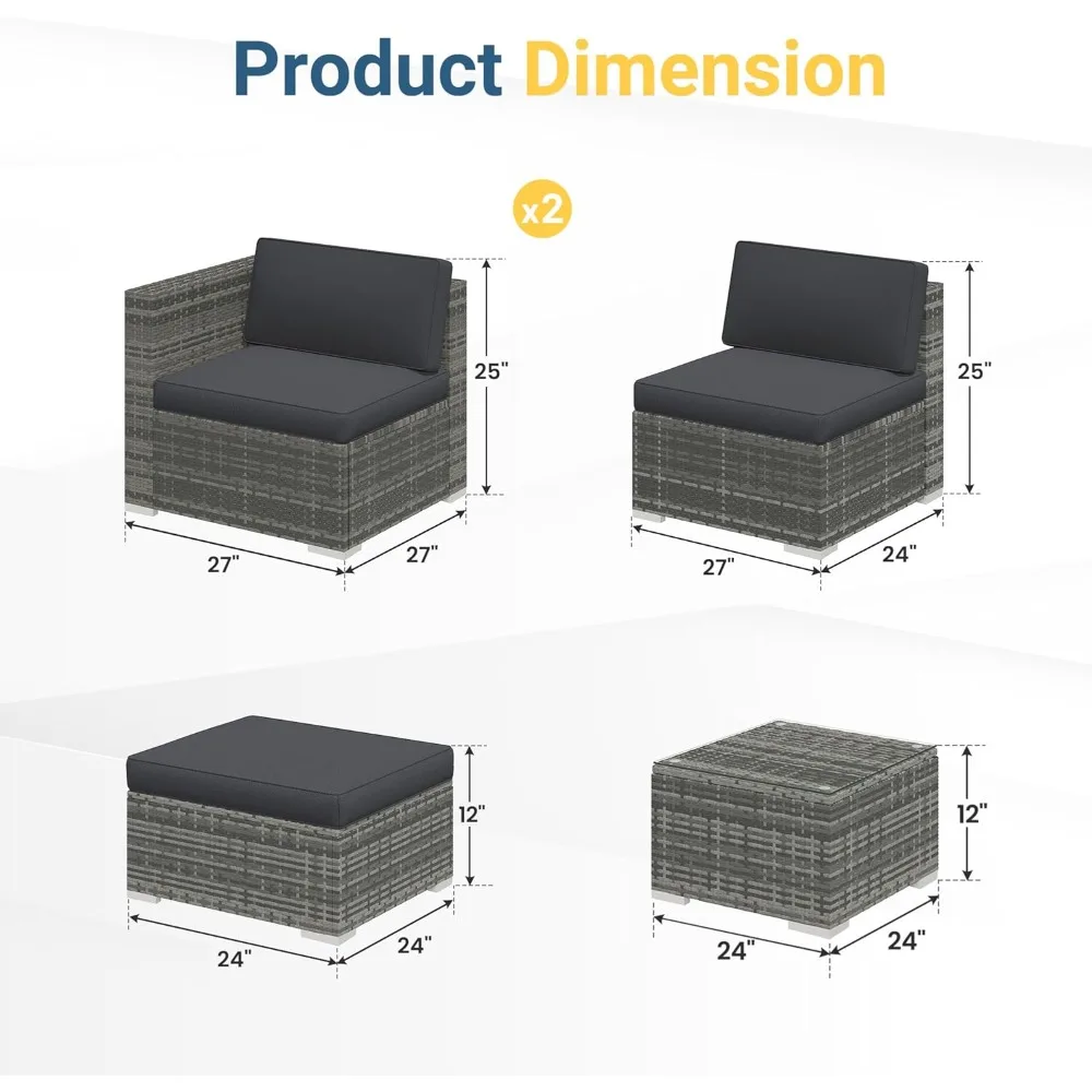 All-Weather Wicker Rattan Outdoor Patio Sectional Sofa Set with Cushions for Conversation Area