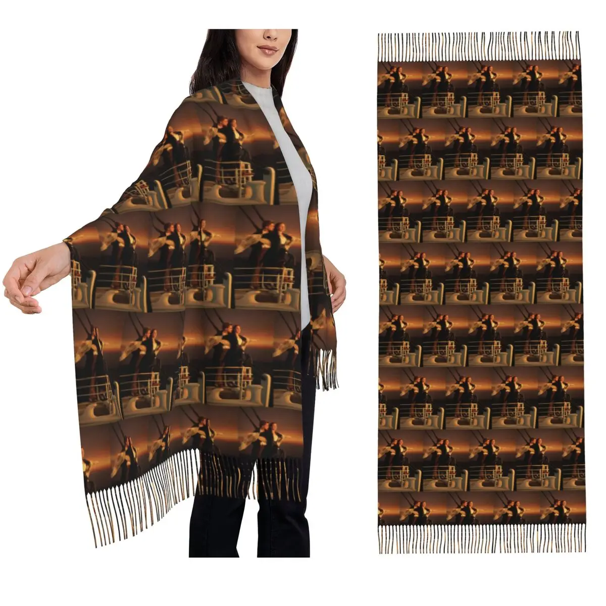 Titanic Jack And Rose Movie Scarf Tassel Scarves for Women Soft Warm Shawls and Wraps Long Fall Winter Shawl Wrap