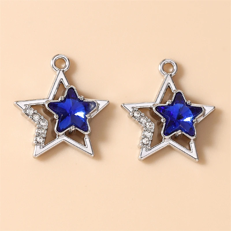 5 Stück, 17 x 19 mm, zarte, farbenfrohe Stern-Anhänger aus Kristall, zum Basteln von Halsketten, Ohrringen, Armbändern, für DIY-Bastelarbeiten und Schmuckherstellung. – Detail 10