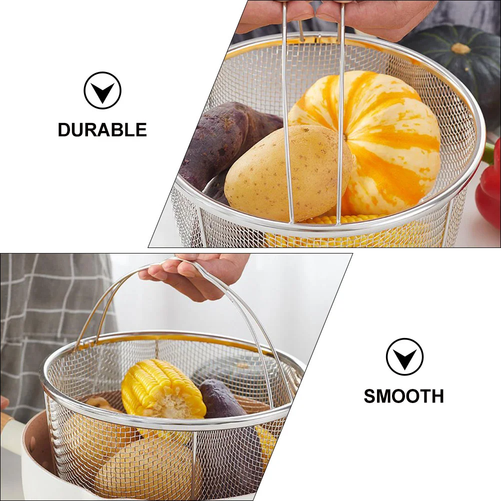 1 Piece Handheld Steamer Kitchen Frying Food Drainage Basket Stainless Steel Basket Noodle Drying Fruit Drainage Easy Cleaning