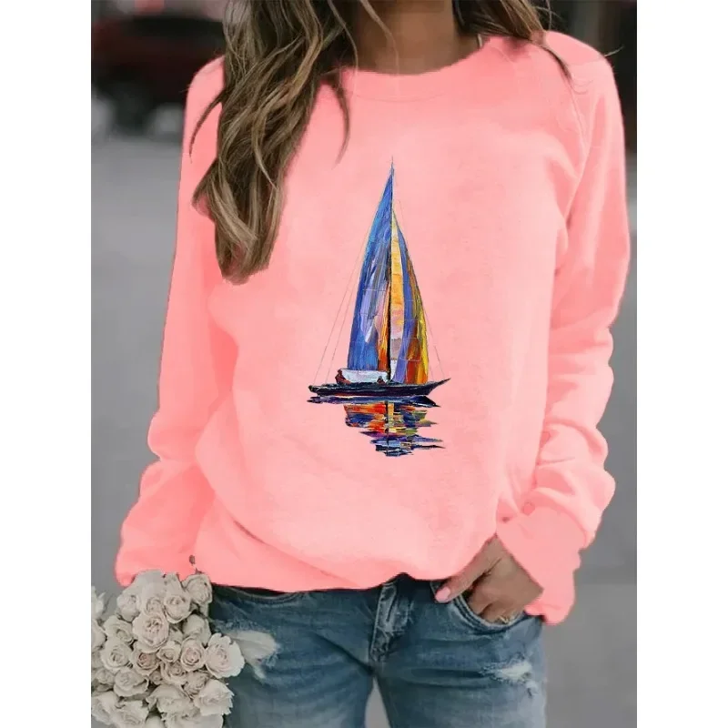 

Explosive Women's Sailboat Print Crew-neck Hoodie Streetwear Women Sweatshirts Sweatshirt Clothing Aesthetic