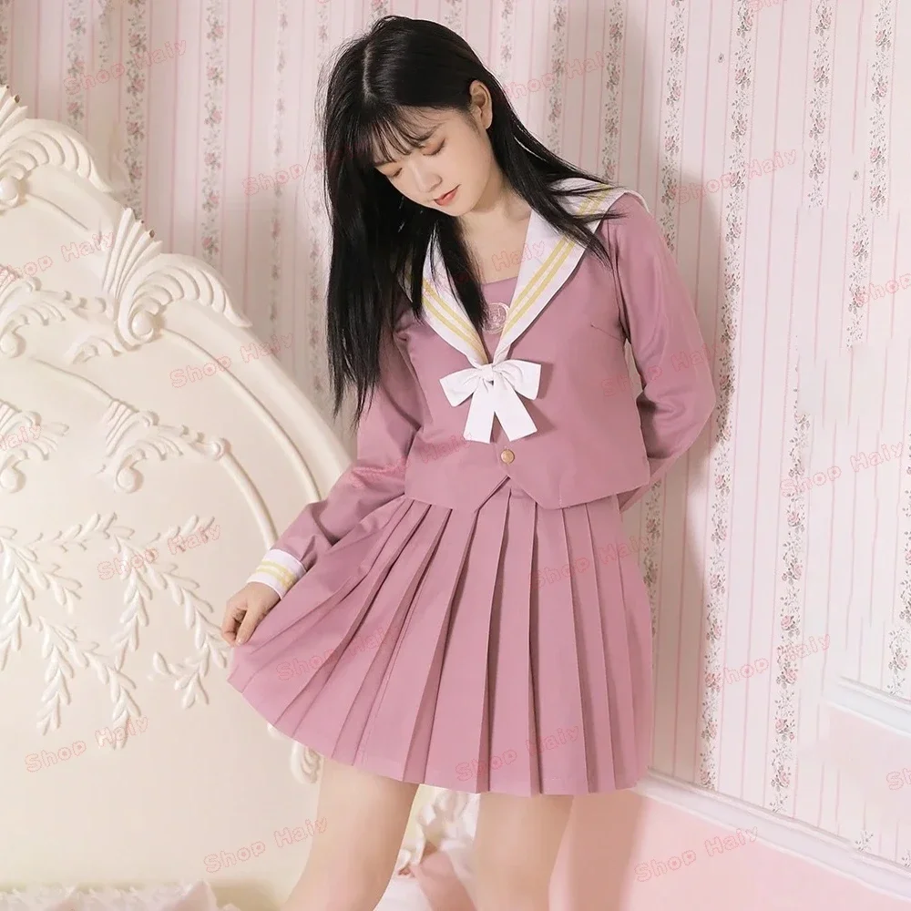 Set uniforme per ragazza scolastica coreana e giapponese Set di orchidee di giada rosa Abito Jk di base Gonna a pieghe Sailor Club Anime COS Costumi da donna