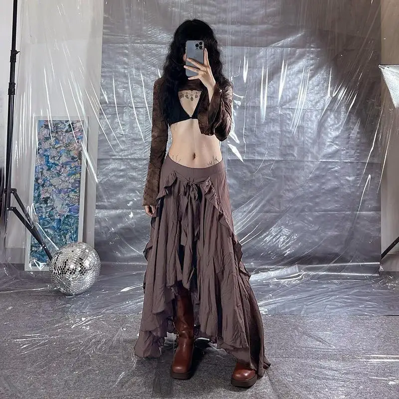 

Винтажная асимметричная длинная юбка А-силуэта для женщин: модная, универсальная, новая модель, с завышенной талией, для делового и повседневного стиля