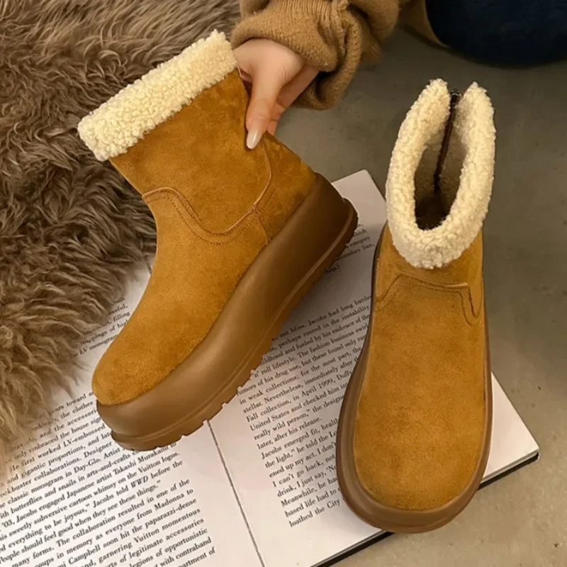 

Женские ботильоны на плоской подошве, замшевая обувь на платформе, модная зимняя хлопковая обувь 2025 года, новый бренд, удобное теплое платье, короткие Mujer Botas