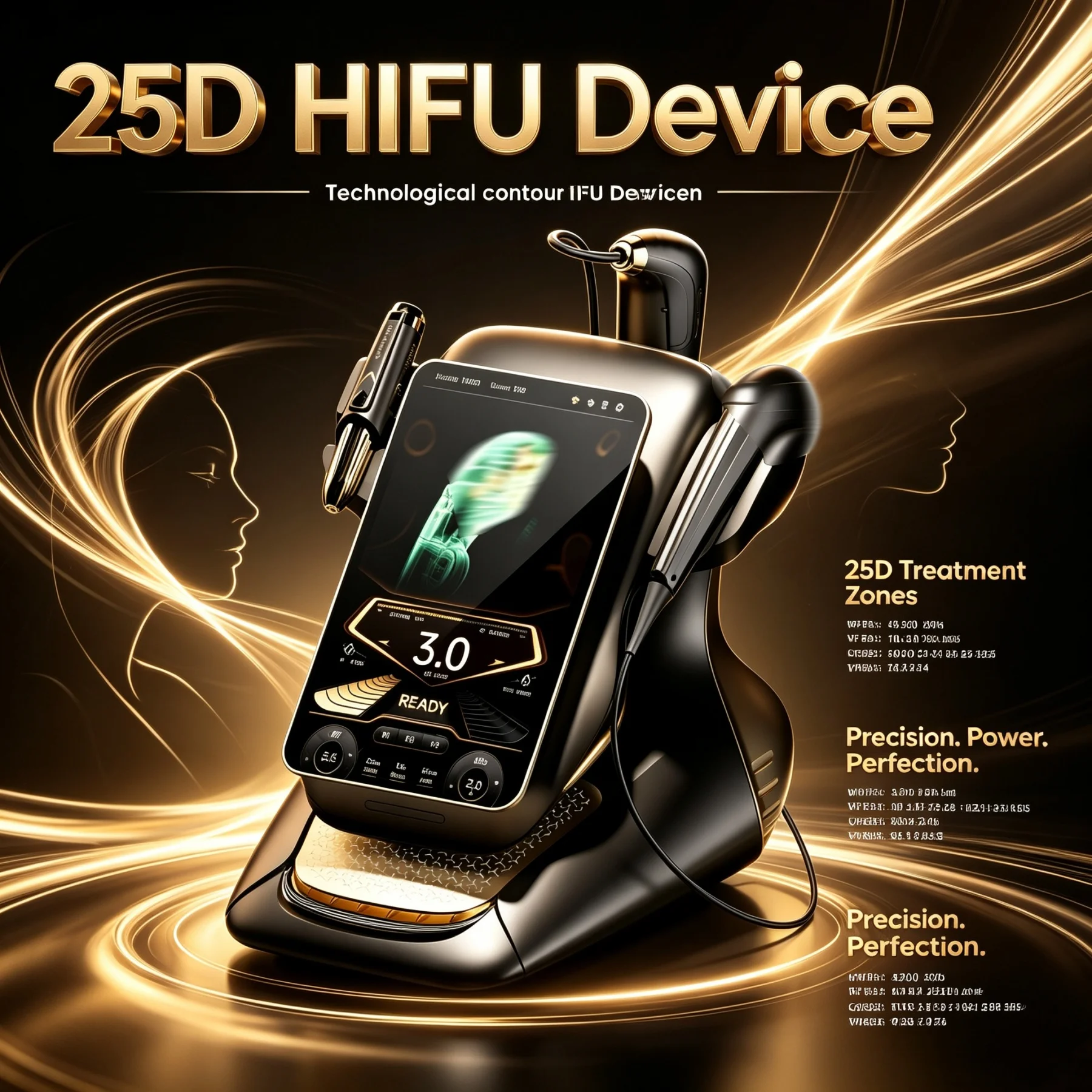 3-in-1 360MAX 25D Ultrasonic Beauty Device is Used for Non-invasive Facial Slimming anti-aging, and Body Firming