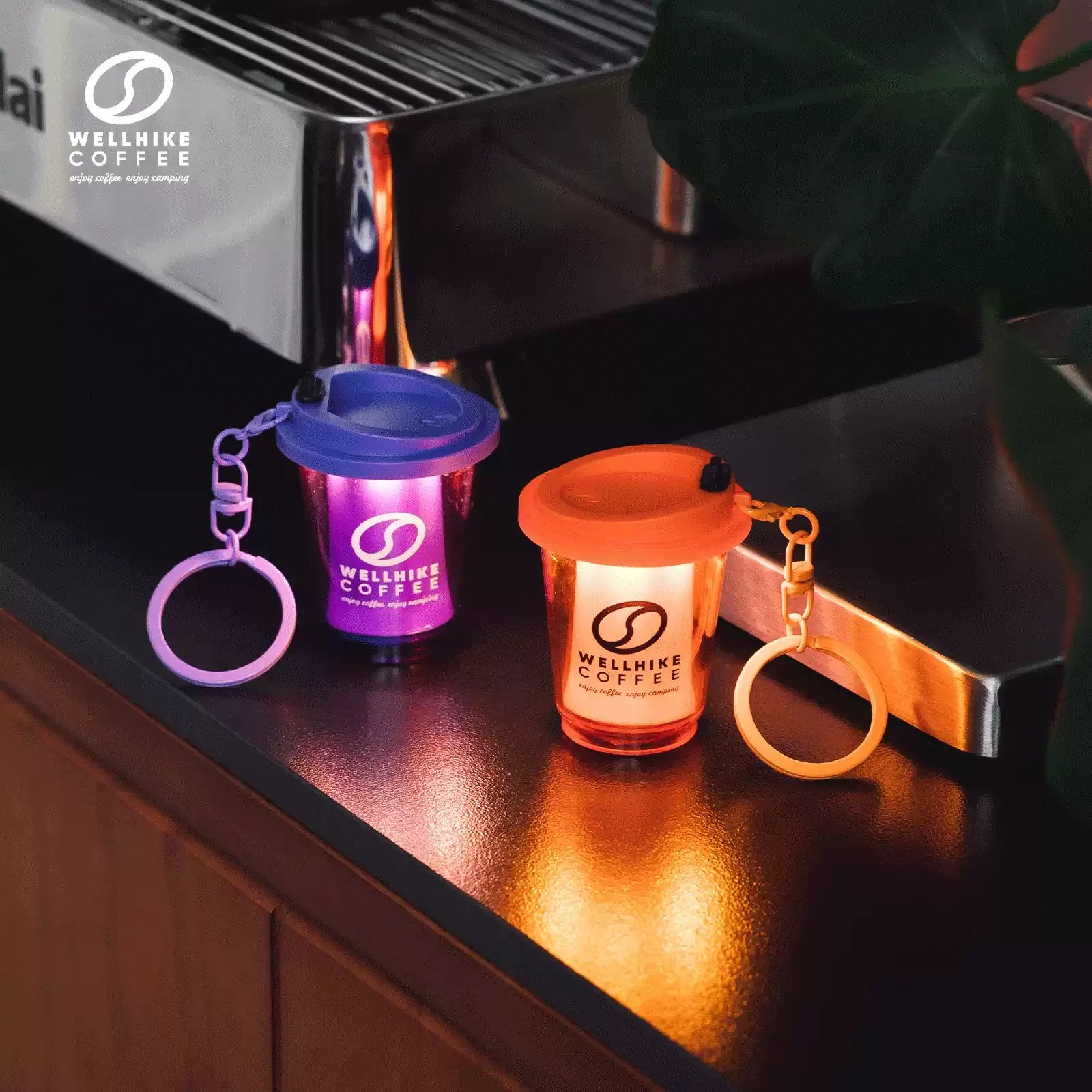 WELLHIKE Mini Coffee Cup Camping Lantern,Type‑C Rechargeable LED Keychain Light,RGB Ambient Lamp 1/4 Screw HoleHiking Emergency