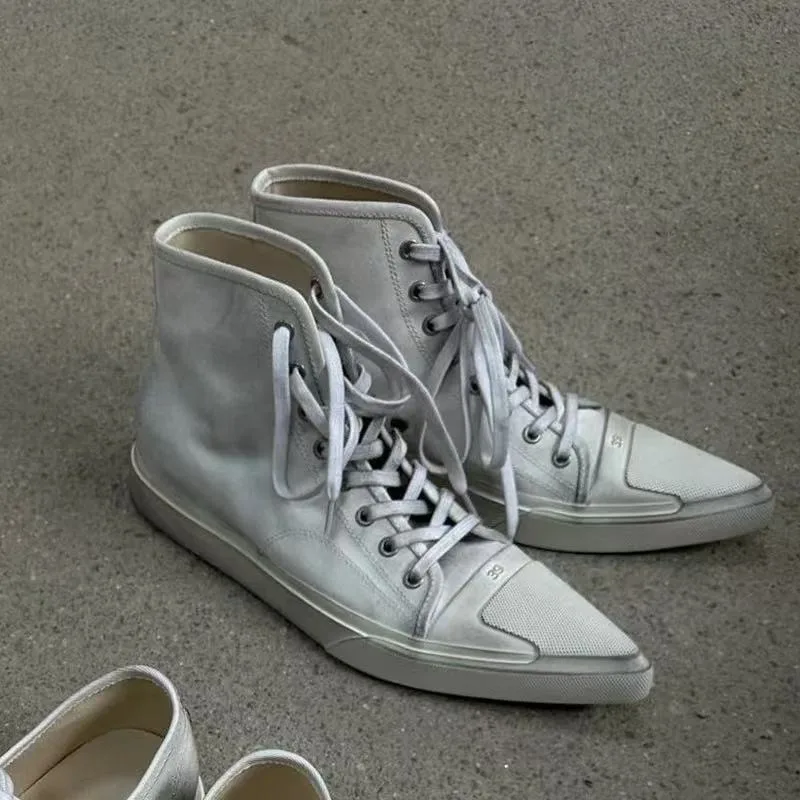 Women's Shoes Designer High Top Canvas Boots Summer Pointed Lace Up Short Boots for Women Make Old Trend Shoes Sapato Feminino