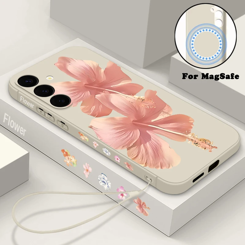 Big Lily Flowers Print Magnetische Hülle für Samsung Galaxy S25 S24 FE S24 S23 S22 Ultra Plus für Magsafe Wireless Charge Soft Cover