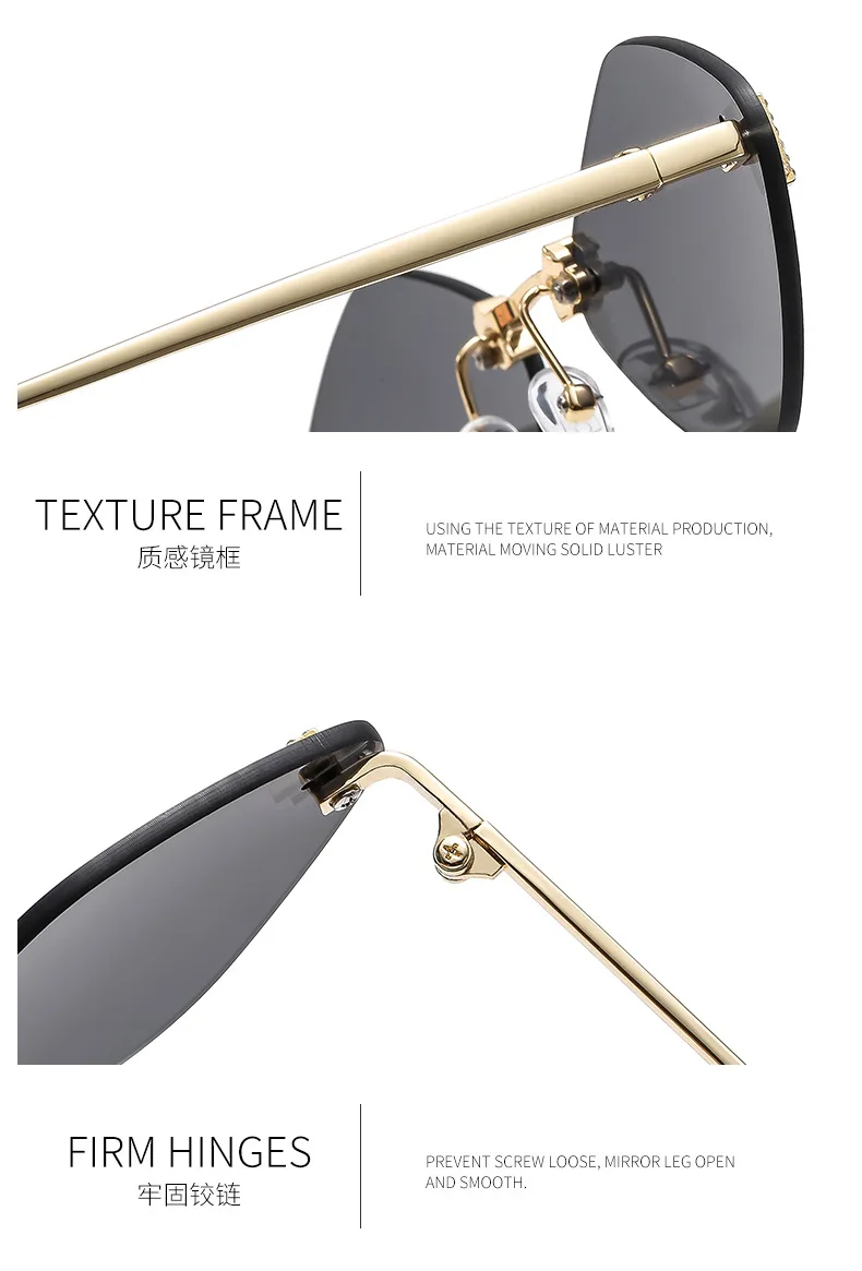 Trendige randlose rautenförmige Sonnenbrille F Damen-Sonnenbrille der Luxusmarke Damen klassische elegante Brillenschirme – Detail 15