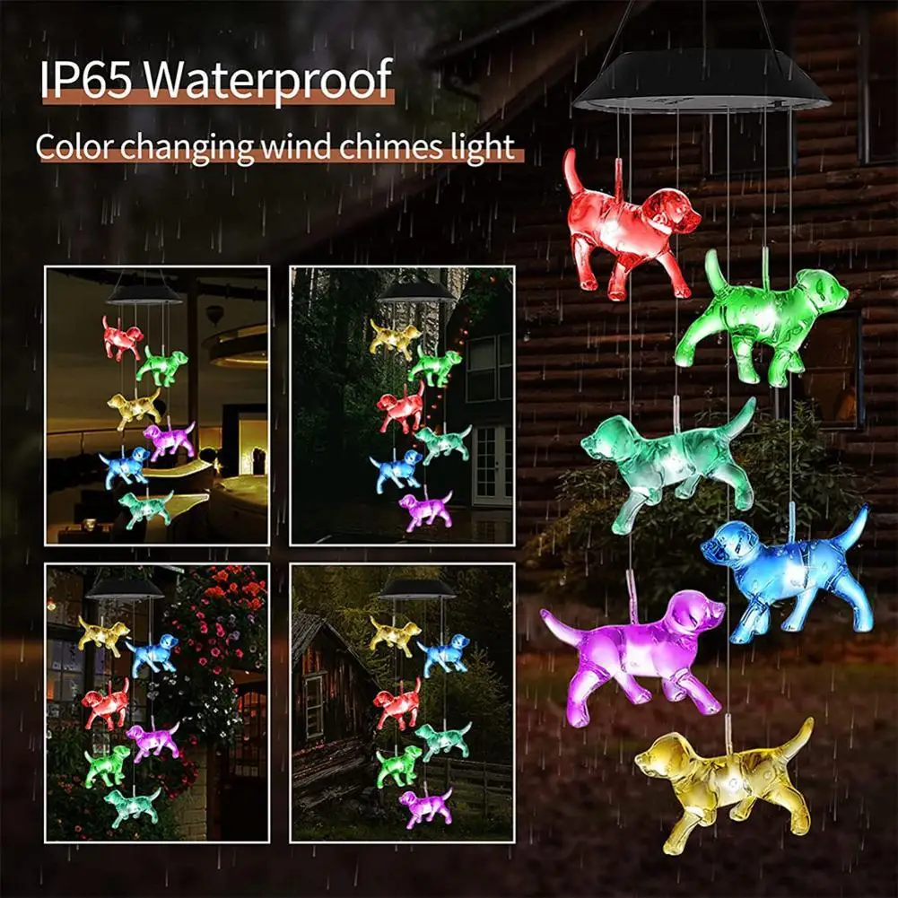 Solar Hund Wind Glockenspiel Licht LED Solar String Licht Wind Garten nach Hause bunte Hund Dekoration liefert Lichter Glockenspiel q5o2