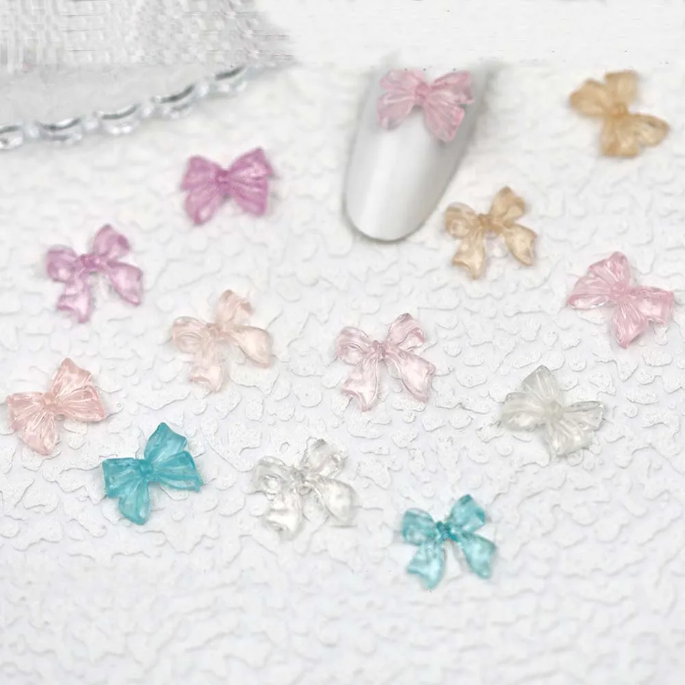 50pcs Ice Jelly Ribbon Bows Nail Art Charm 3D Candy Color trasparente Summer Water Nail Decor Parts DIY Korea Design Nail Parts