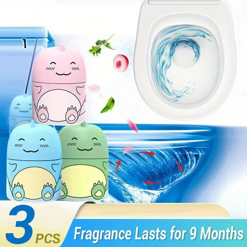 Dinosaur-Shaped Toilet Tank Cleaner Bottle with a Pleasant Scent of Ocean, Jasmine, And Peach.