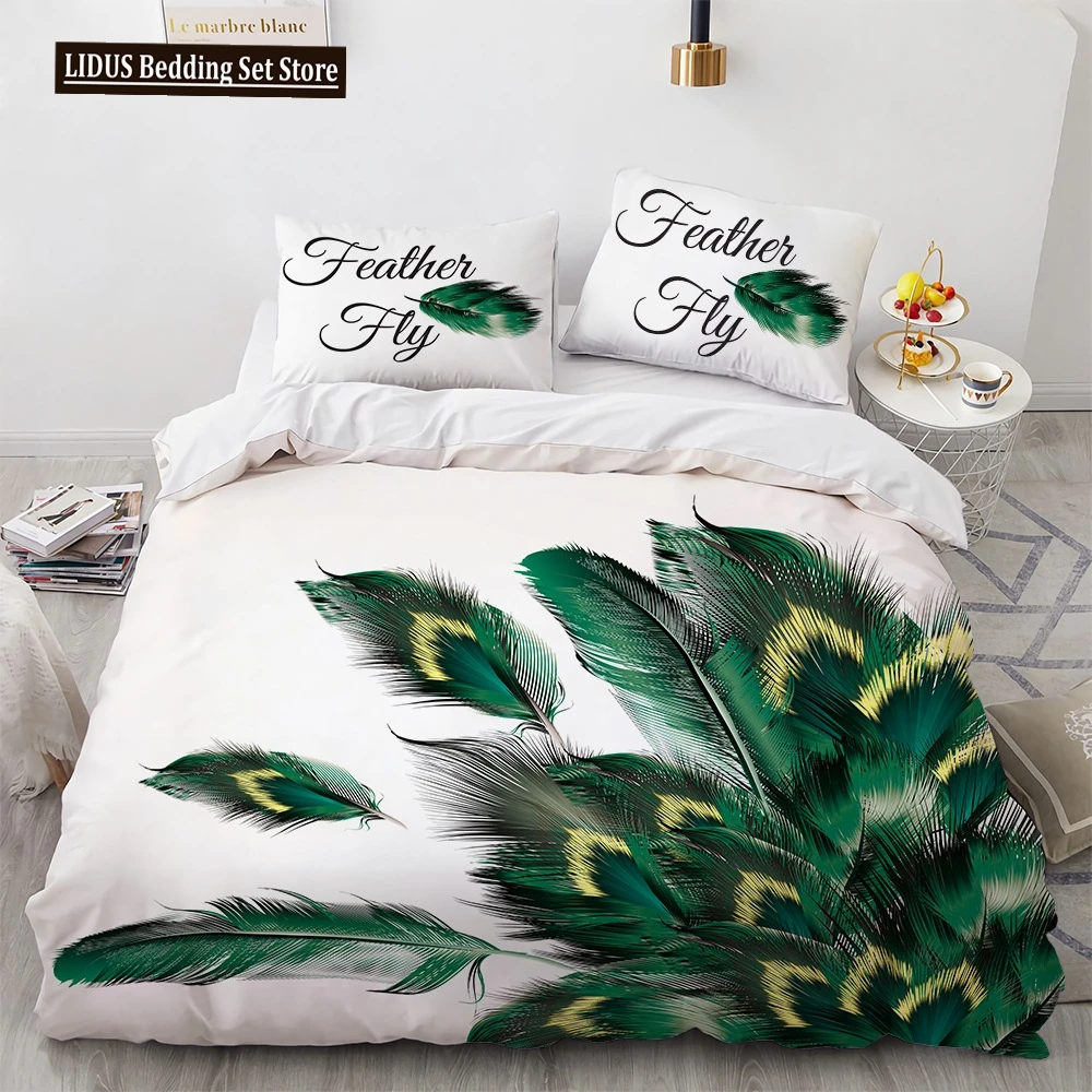 

Feathers Duvet Cover Set Western Feather Setting Pigmented Decorative Polyester Bedding Set With Pillowcase King Queen Full Size