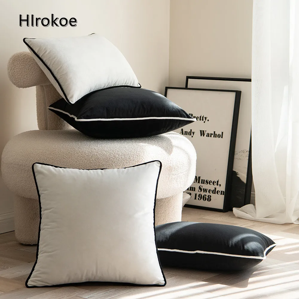 

Modern Throw Pillow Case Simple Velvet Roll Rope Edge Solid Bedroom Study Living Room Cushion Chair Backrest Throw Pillow Case