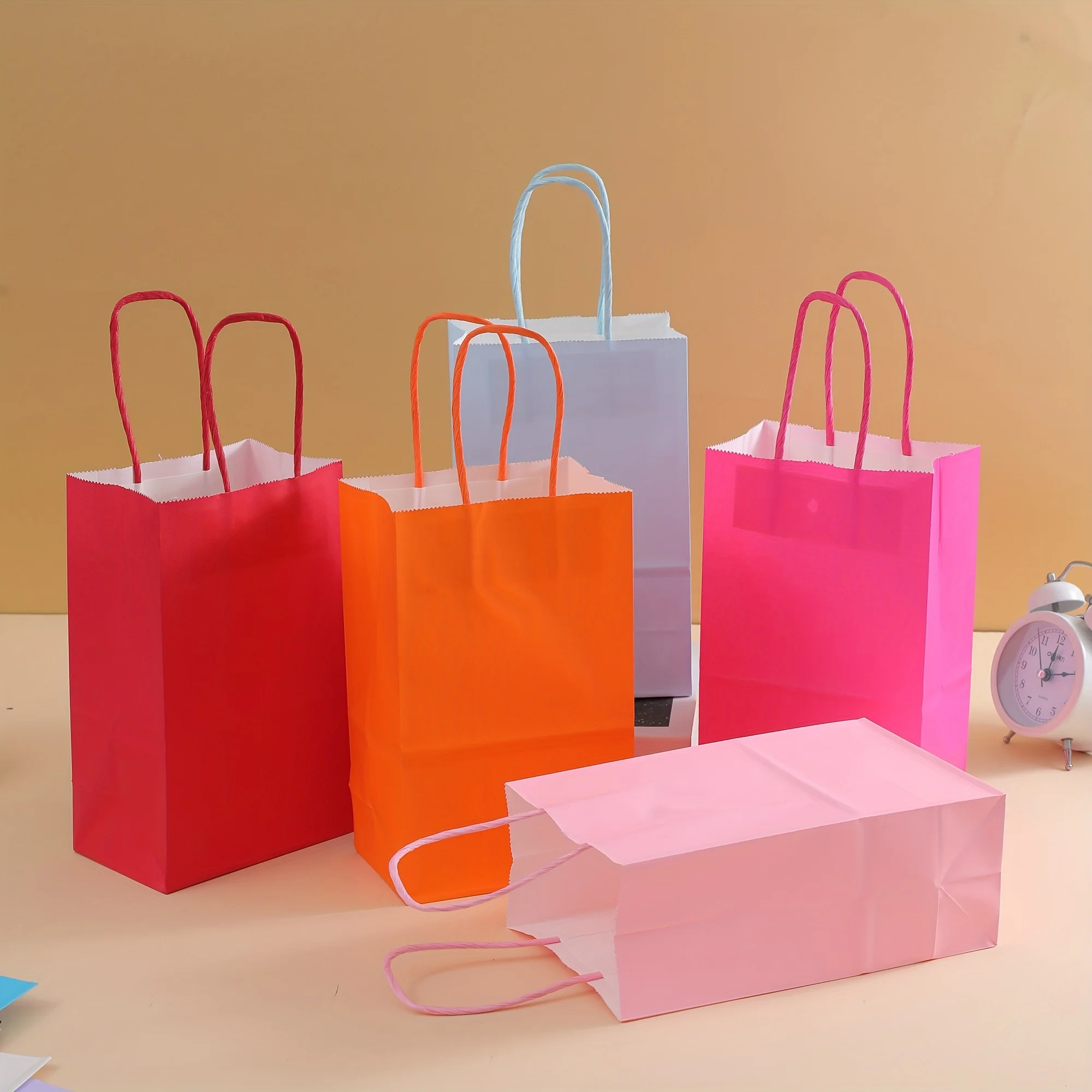 5pcs Medium Gift Bags 21x15x8cm - Multicolor Kraft Paper Bags for Birthday, Wedding, Party Favors, Shopping Totes