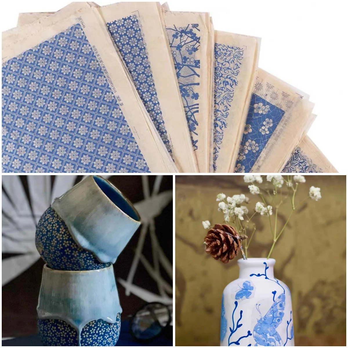Medium Temperature Firing Ceramic Underglaze Blue and White Stickers Pottery Handicrafts Rubbings Pattern Transfer Printing Tool