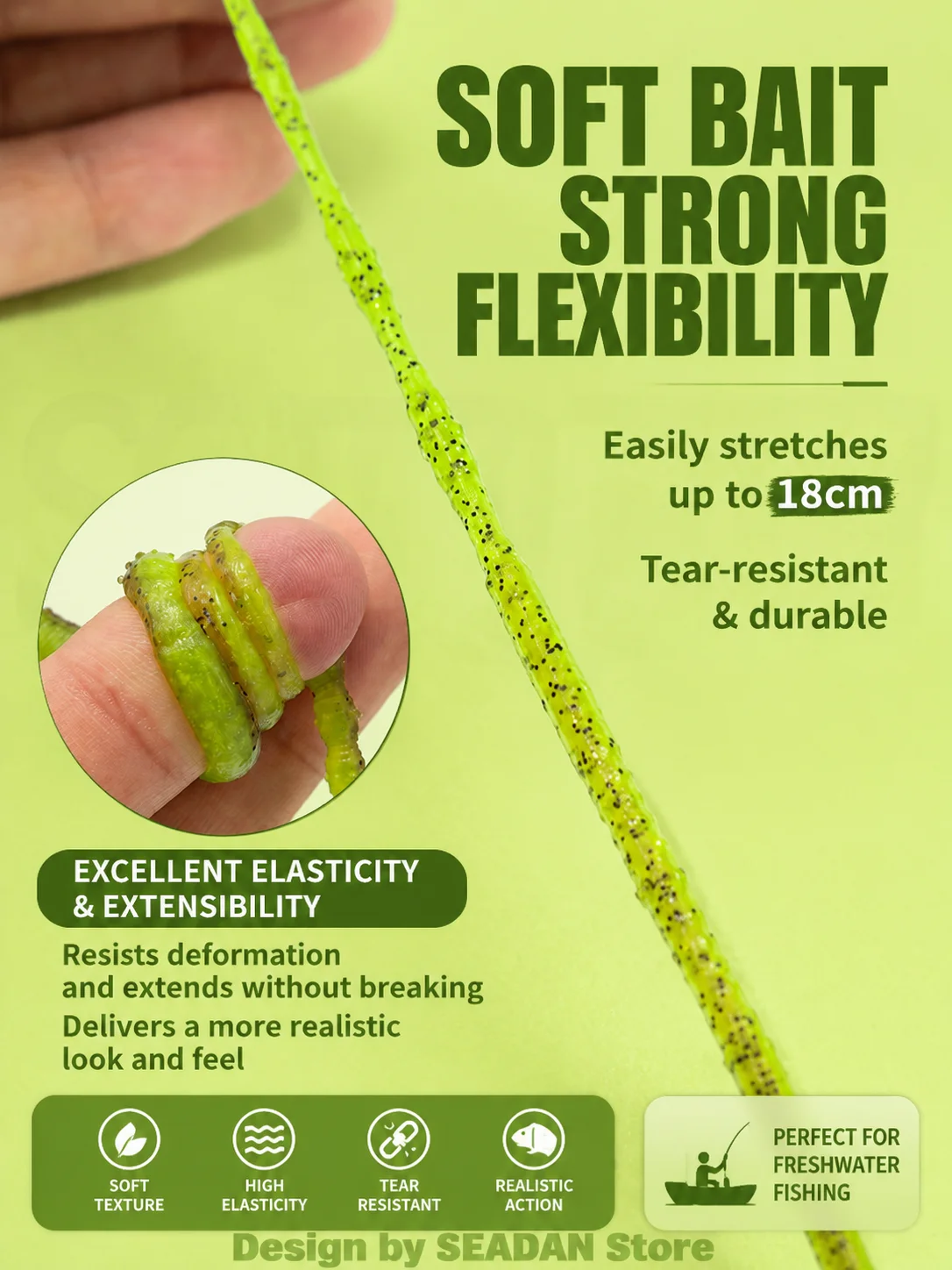 Hopeblaze Floating Leaf Tail Senko Worm 11cm 8 Stück TPE Salzduft Weichköder für Wacky Neko Texas Rig Bass Zander Barsch Forelle – Detail 7