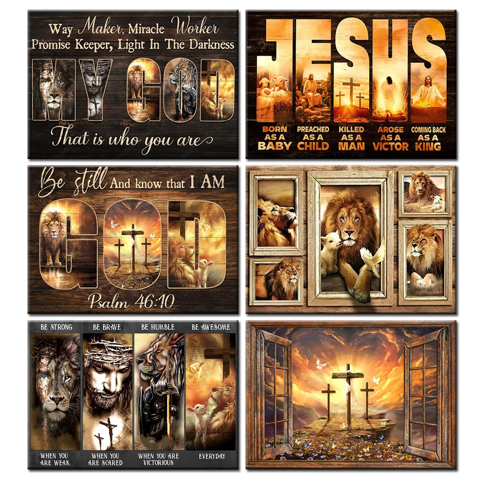 Diy Diamond Art Jesus Christ Religion New Arrival 2023 5D Diamond Embroidery Lion Cross Mosaic Rhinestones Paintings Home Decor