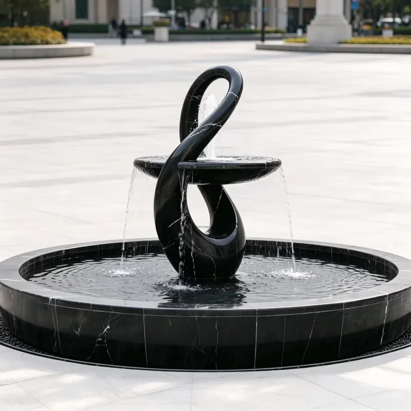 Outdoor Garden Backyard Decoration Simple Natural Black Marble Handmade Water Fountain European Design Abstract Art