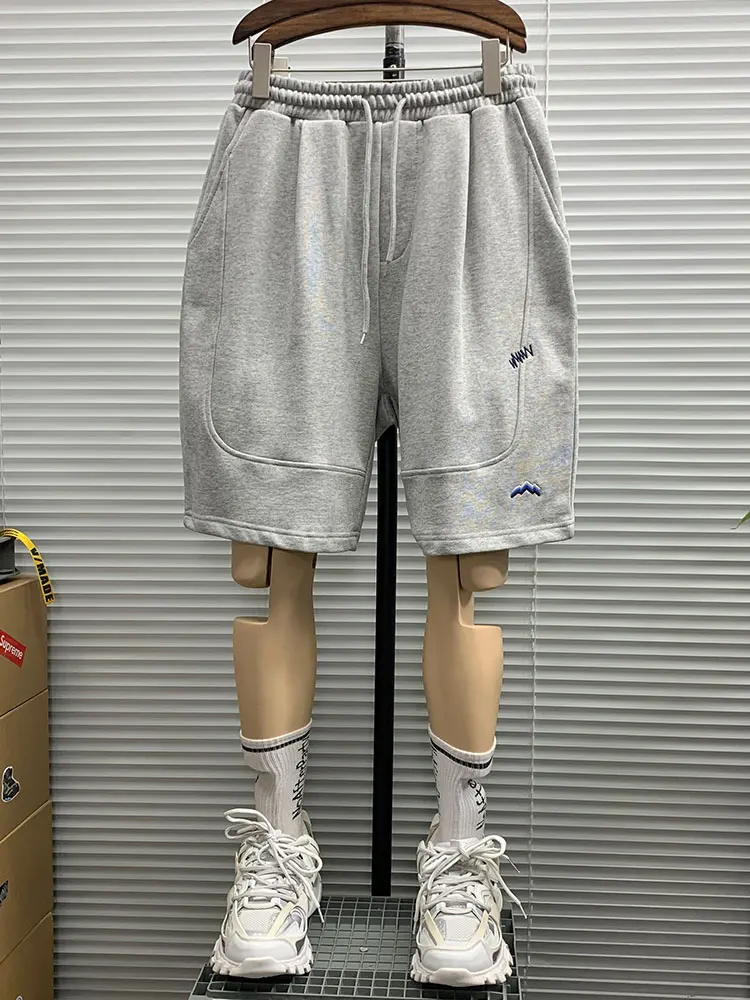 

Summer Thin Casual Loose Straight Leg Pure Color Embroidered Sweatpants for Men Teenage Sports Five-Quarter Mid-Pants