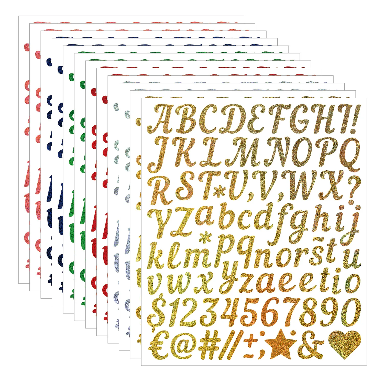 1 Inch Bold Hand Lettering Alphabet Number Stickers Shiny Gold Silver Glitter Waterproof Vinyl for Card Making Gift