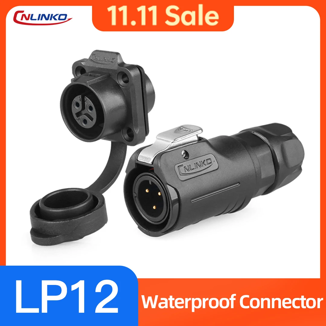 CNLINKO M12 Industrial Panel Mount Connector 5A 125V Waterproof IP68 PBT Solder Type Push-Pull Quick Lock for Outdoor Equipment