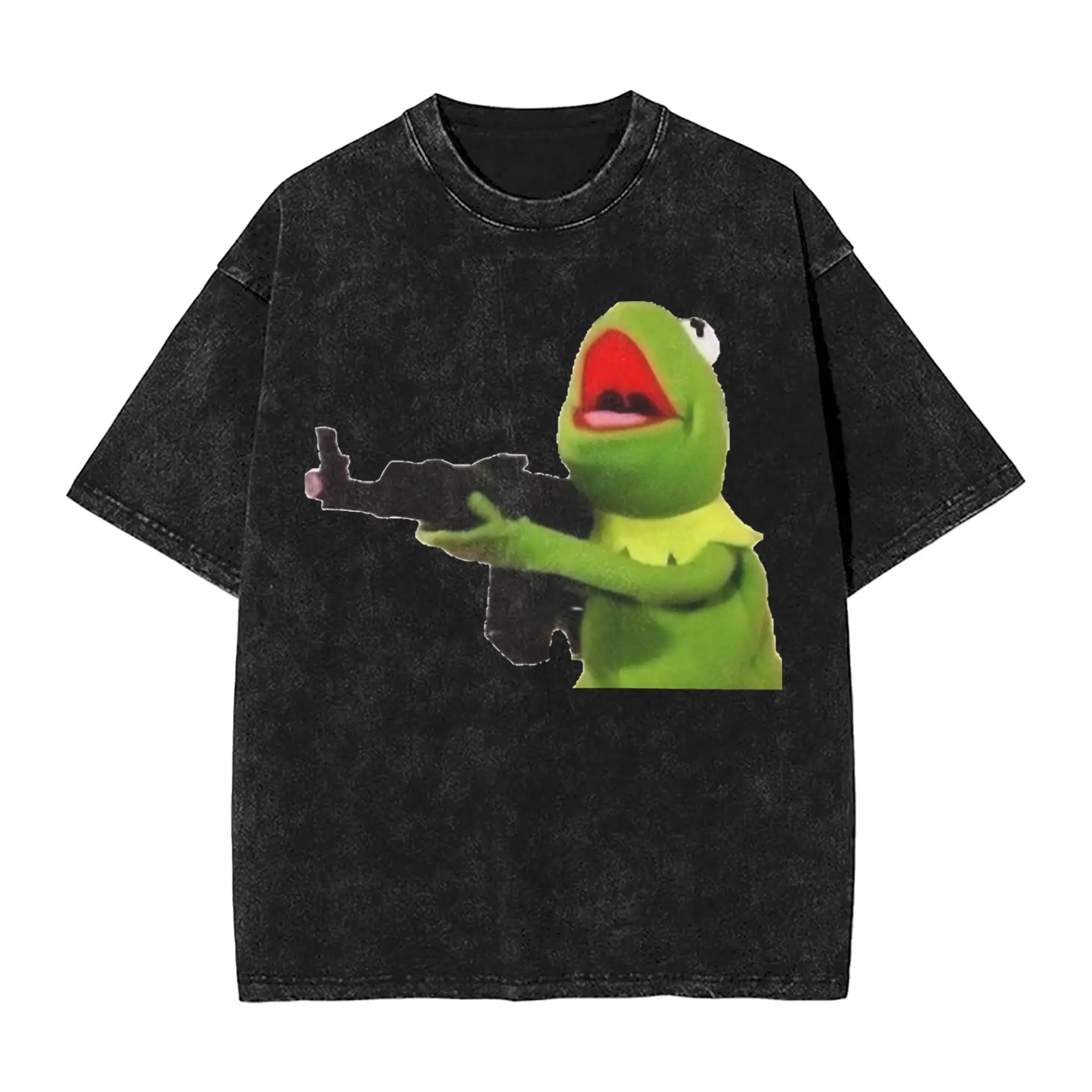 Harajuku Washed Shirts Kermits the Frog Accessories Vintage T Shirt Oversize  Streetwear Short Sleeve Summer Tops Tees