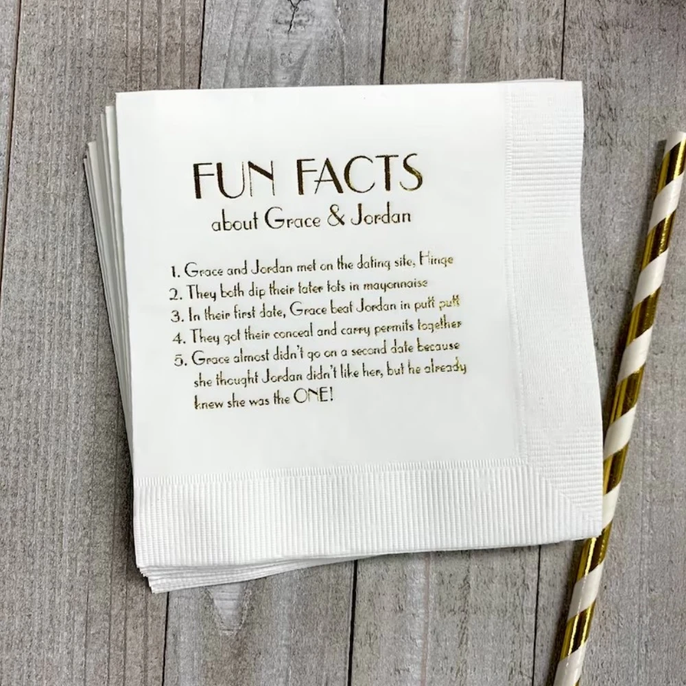 

Personalized Anniversary Trivia Napkins Fun Fact Napkins,50Pcs Wedding Party Receptions Lunches Dinners Cocktail Beverage Napkin