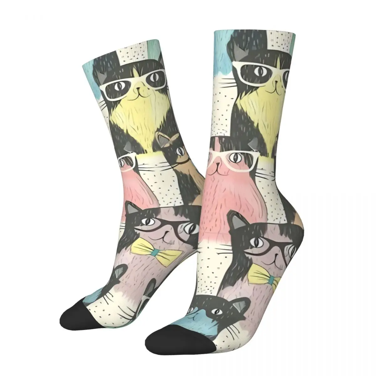 Happy Funny – chaussettes Vintage pour hommes, Cool, Harajuku, chat, Hip Hop, sans couture, avec motif de cadeau imprimé