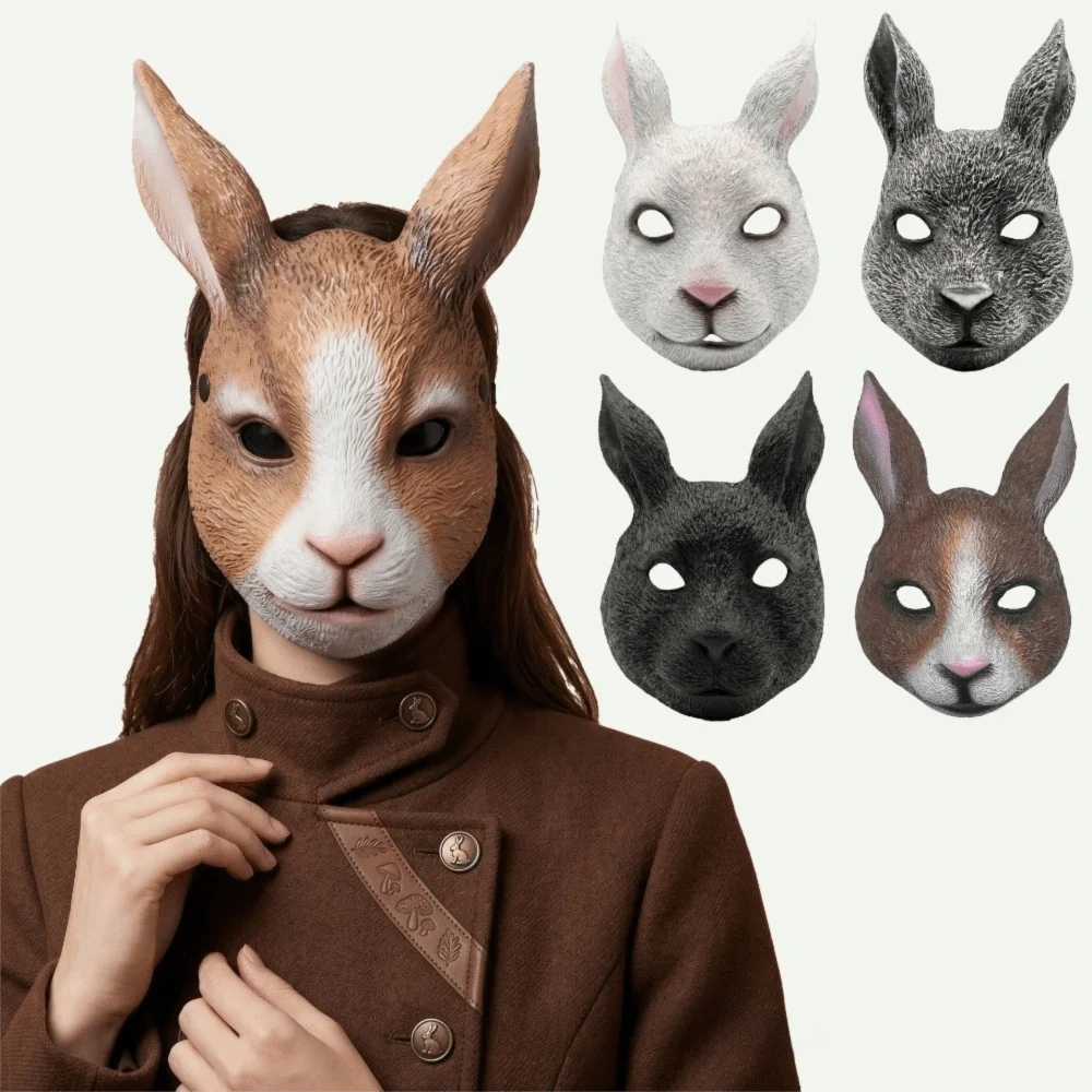 Fancy Anime Bunny Masquerade Mask Full Face PU Rabbit Mask Punk Headwear Halloween Mask Masquerade