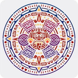 Aztec Calendar Stencil 11.8x11.8 inch Mayan Emblem Painting Plastic Aztec Pattern Stencil Reusable Mayan