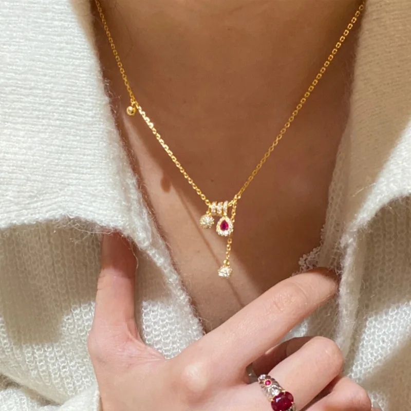 خمر رائعة فاخرة روبي الكرة الصغيرة قلادة مطعمة الماس موضة شرابات طوق سلاسل مجوهرات الزفاف الجميلة #5