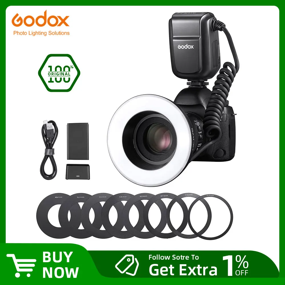 Godox MF-R76 RING76 5000K Macro LED Ring Light Speedlite Flash Light for Sony Canon Nikon Camera 5D 6D 7D 60D 70D 80D D850 A7MIV