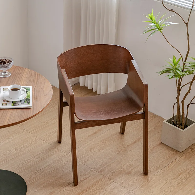 Nordic solid wood dining chair cafe milk tea shop log simple creativity