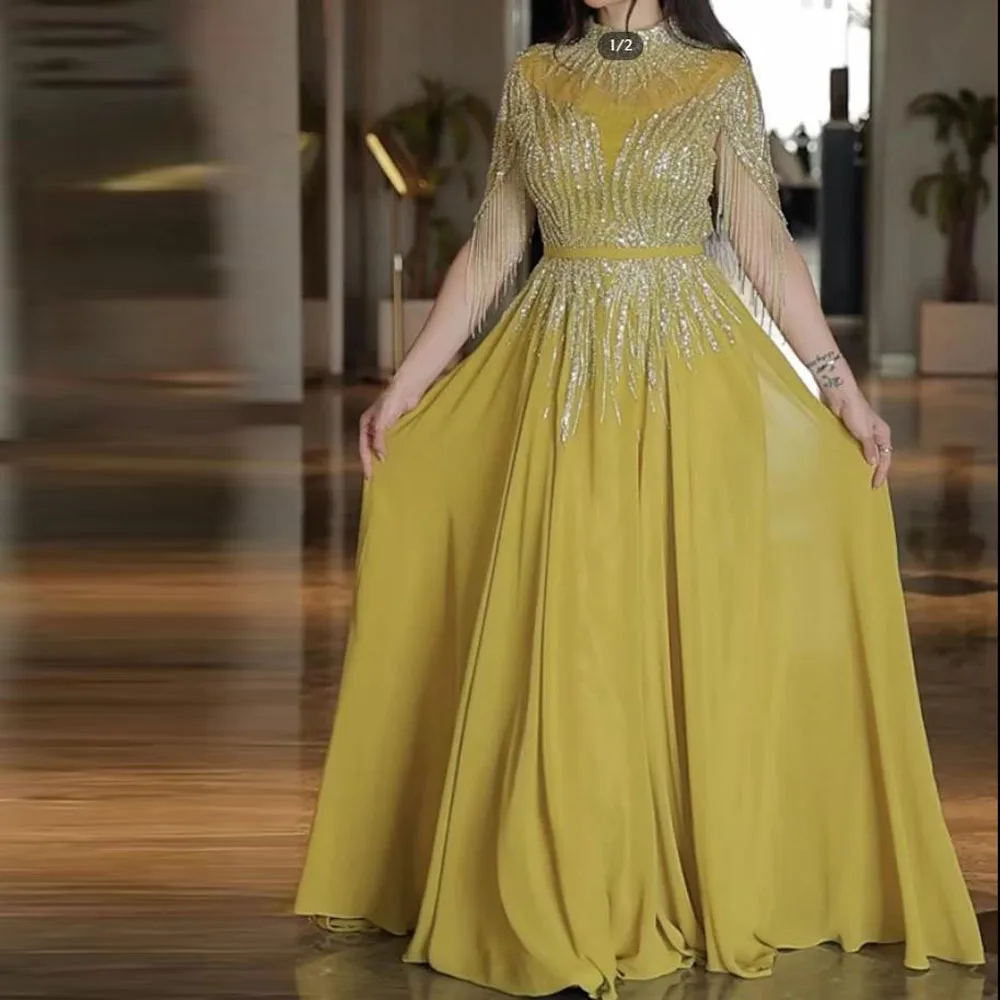 

Вечернее платье с кисточками и рукавами-накидкой по индивидуальному заказу, трапециевидное свадебное платье с блестками и блестками, вечерние платья больших размеров, шифоновое платье макси