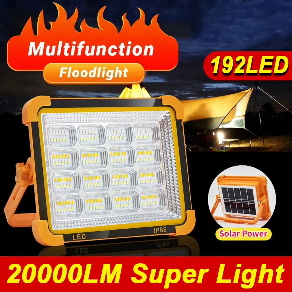 Super Bright Rechargeable Solar Flood Light 20000LM Outdoor Portable LED Reflector Spotlight Rechargeable Projector Floodlights