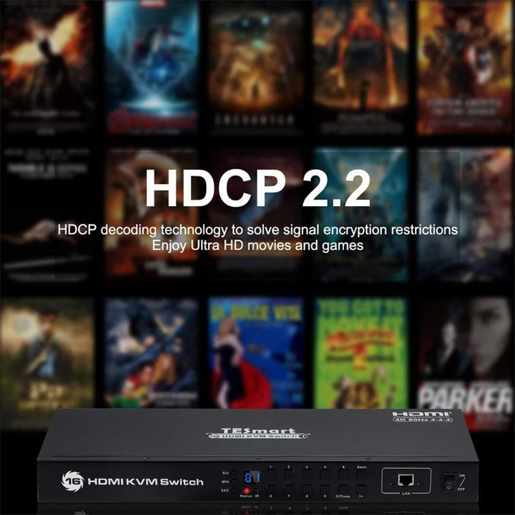KVM HDMI Switch 16X1 USB 2.0 Hub Rackmount Scan Keyboard HotKeys RS232 EDID 4K60hz Video Switcher