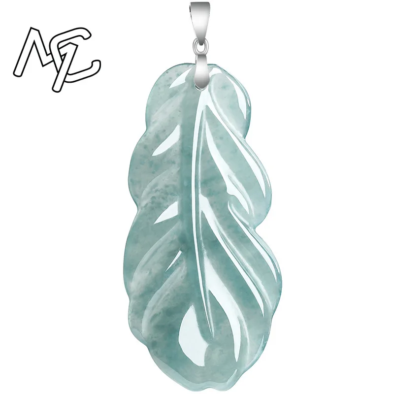 S925 Silver Natural Emerald Jade Blue Water Feather Pendant Necklace Carved Charm Jadeite Jewelry Fashion Gifts Certificate view 5