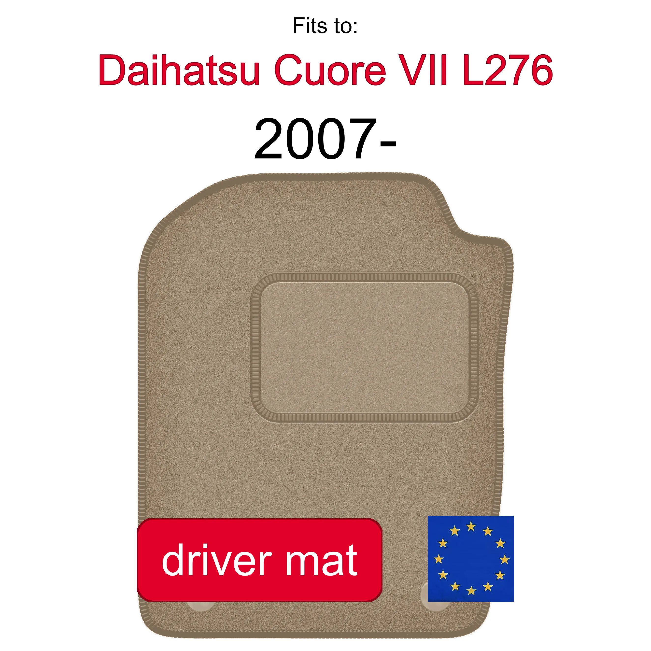 Velour tapijt voor bestuurderszijde voor Daihatsu Cuore VII L276 hatchback (2007-) -beige passend (1 stuk)