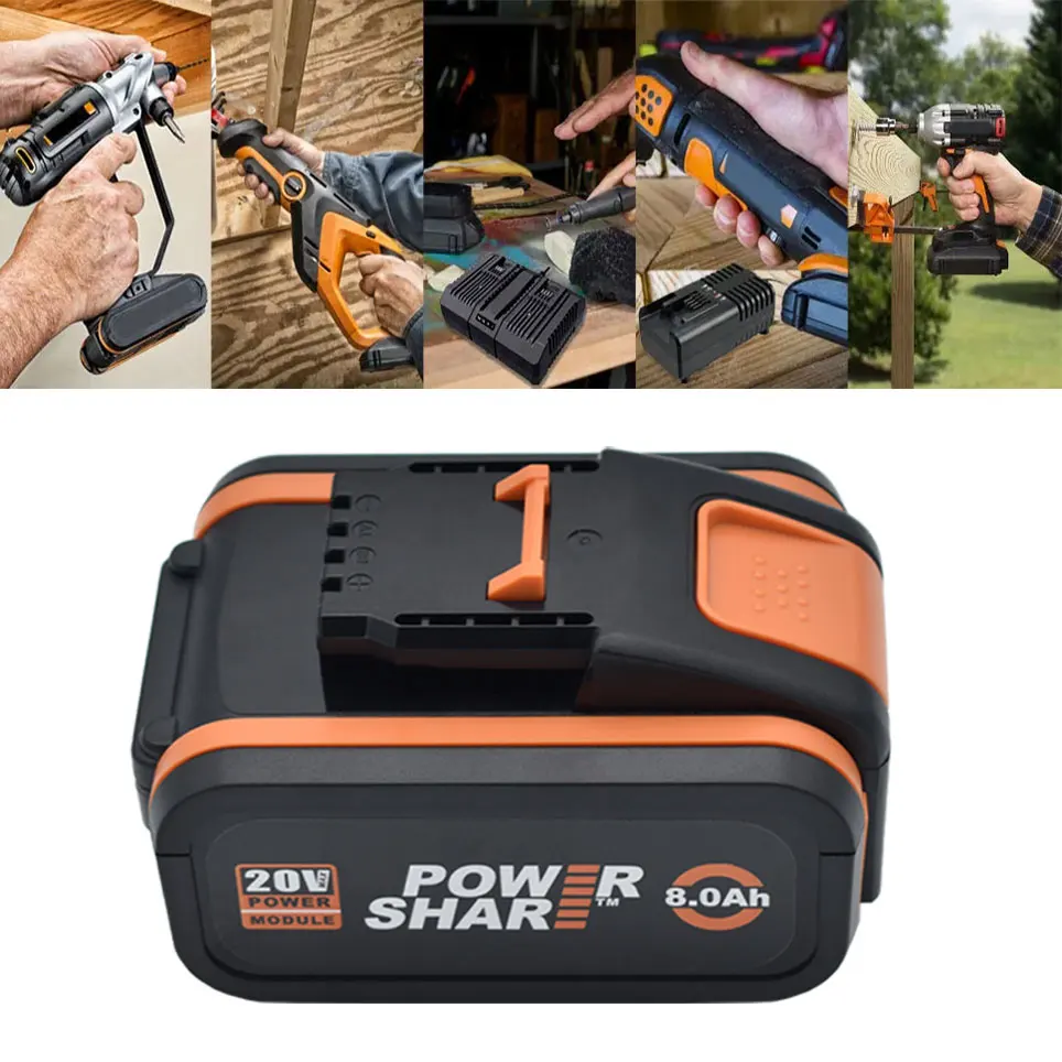 Original Worx 20V 8.0Ah Lithium battery Rechargeable WA3551 WA3553 WA3553.1 WA3570 for All WORX Electric and Garden Tools