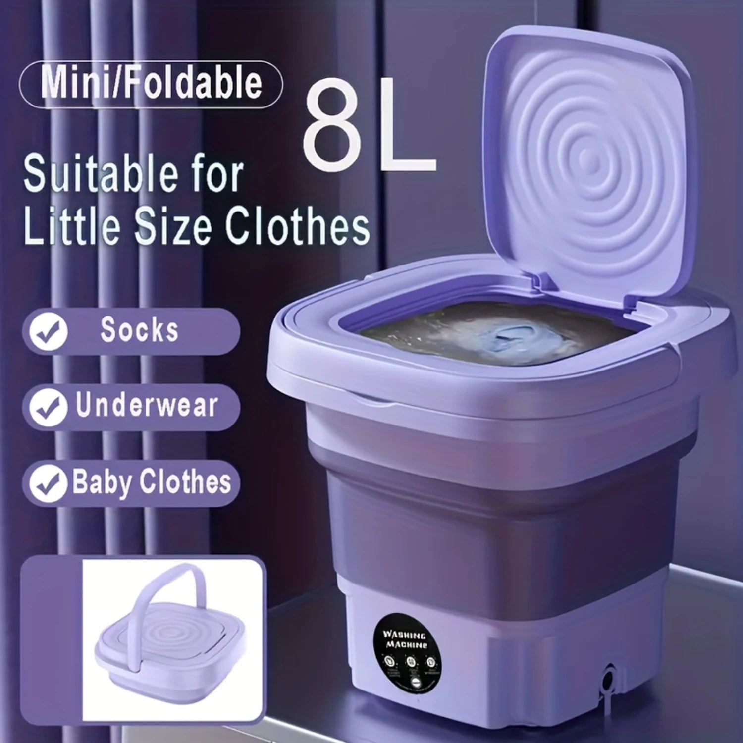 Mini lavatrice pieghevole da 8 litri, portatile e compatta completamente automatica per vestiti, biancheria intima, mutandine e calzini per neonati e bambini!