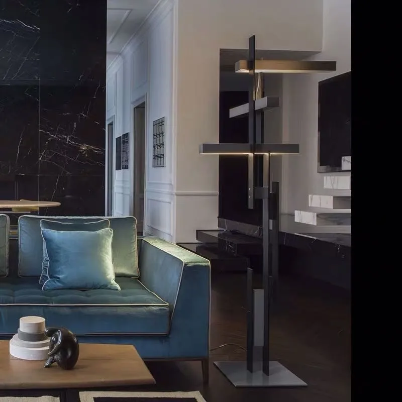 Italian postmodern living room study villa model room stainless steel simple personality creative bracket floor lamp